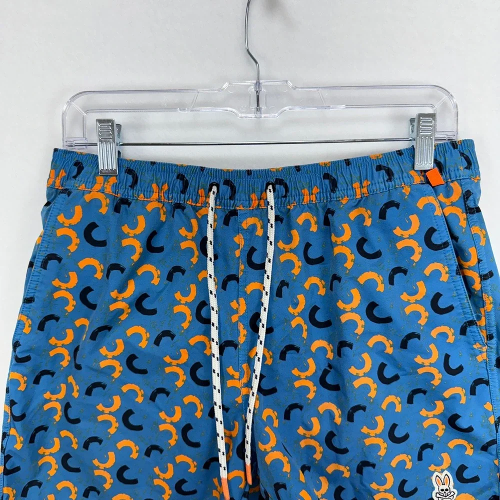 Psycho Bunny Swim Trunks Men S Blue Abstract Print Board Shorts Beach Pool Surf